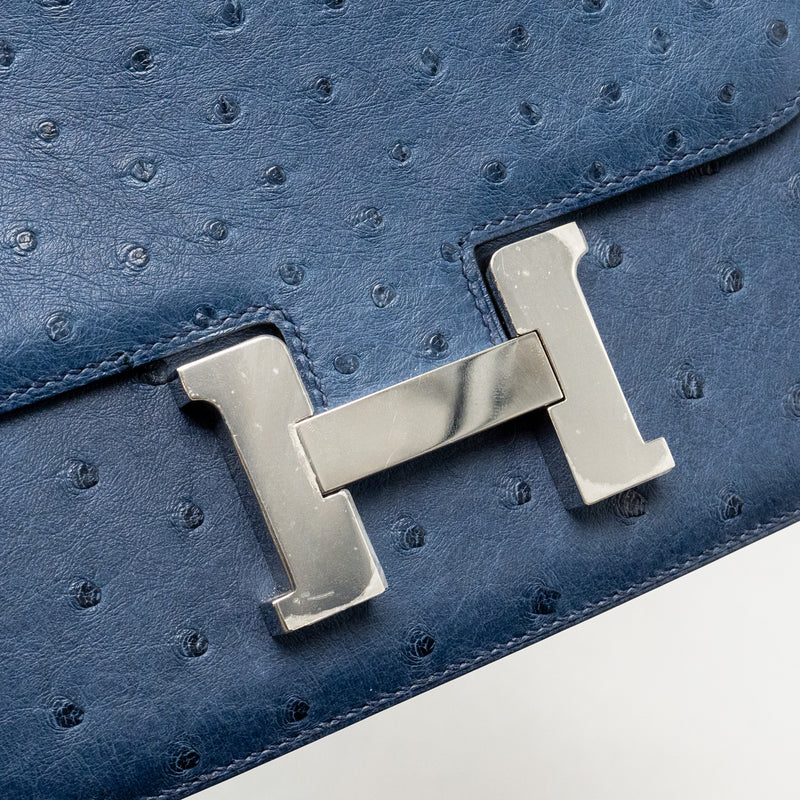 Hermes Mini Constance Ostrich 7L Bleu De Malte SHW Stamp A