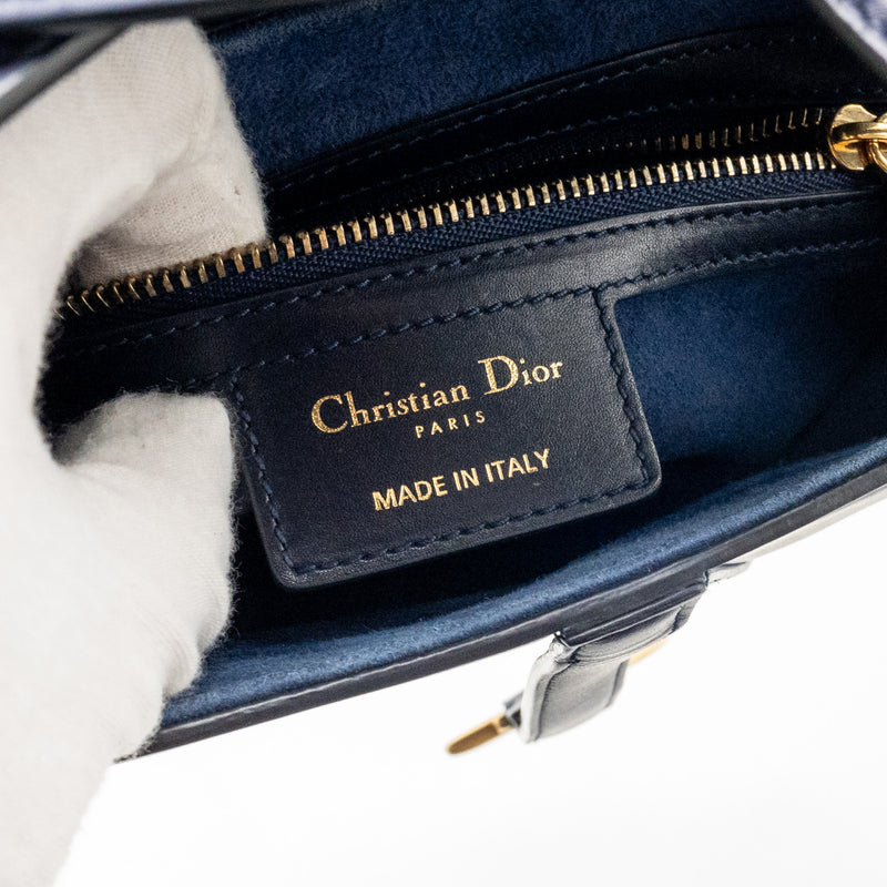 Dior Medium Saddle Bag Calfskin Navy GHW with Black Oblique Strap