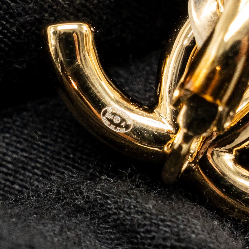 Chanel Pearl&crystal cc logo ear clips gold tone