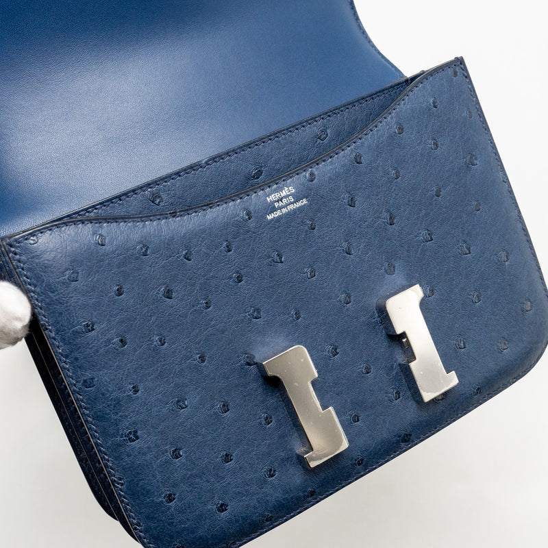 Hermes Mini Constance Ostrich 7L Bleu De Malte SHW Stamp A