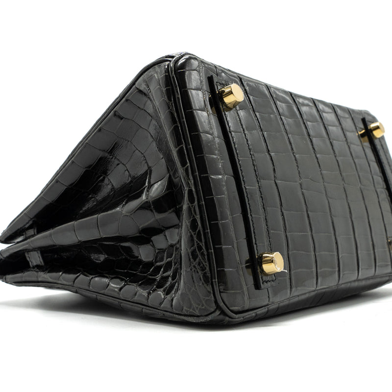 Hermes birkin 25 shiny crocodile niloticus 88 graphite GHW stamp D