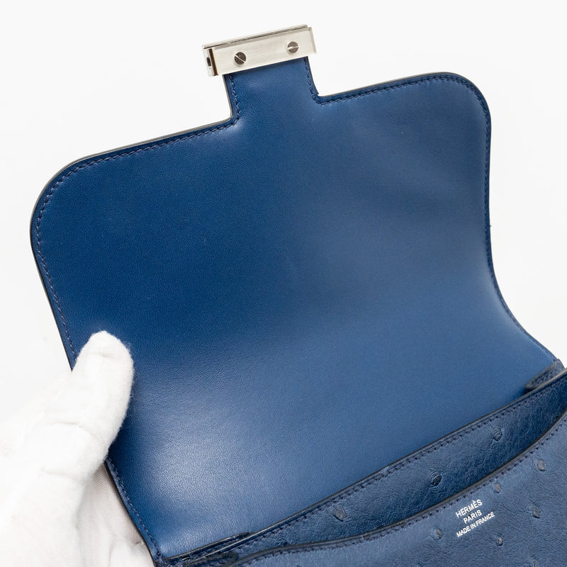 Hermes Mini Constance Ostrich 7L Bleu De Malte SHW Stamp A