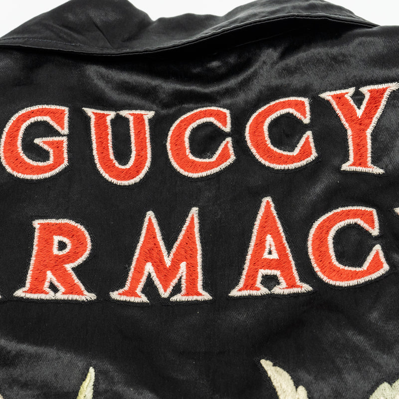 Gucci Size 44 Guccy Farmacia Embroidery Biker Jacket Acetate/Polyamide/Cotton Washed Black