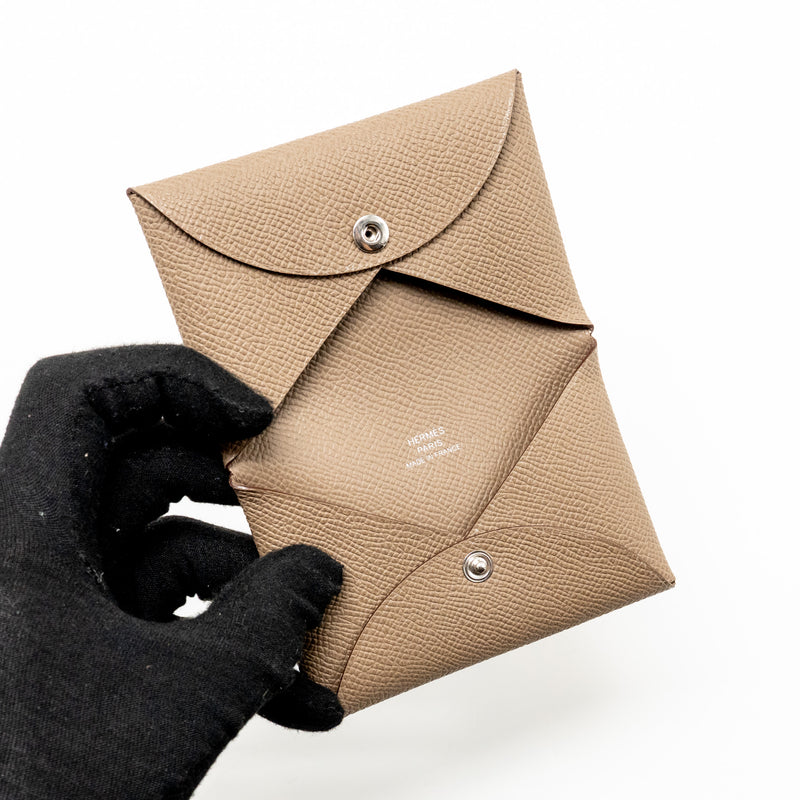 Hermes Calvi Card Holder Epsom Etoupe SHW Stamp K
