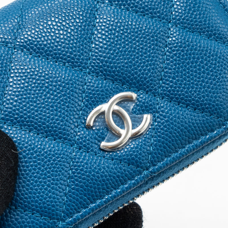 Chanel Small Zip Card Holder Caviar Blue SHW