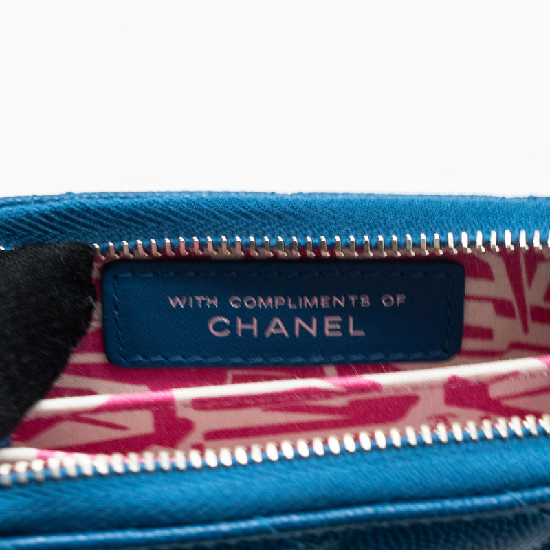 Chanel Small Zip Card Holder Caviar Blue SHW