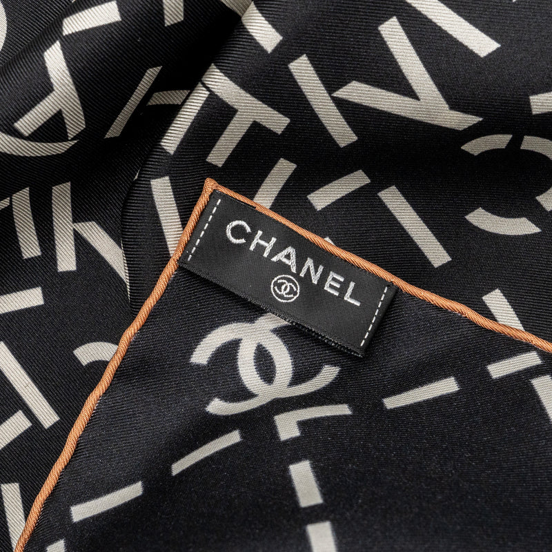 Chanel Letter Square Silk Scarf Black/White/Pink