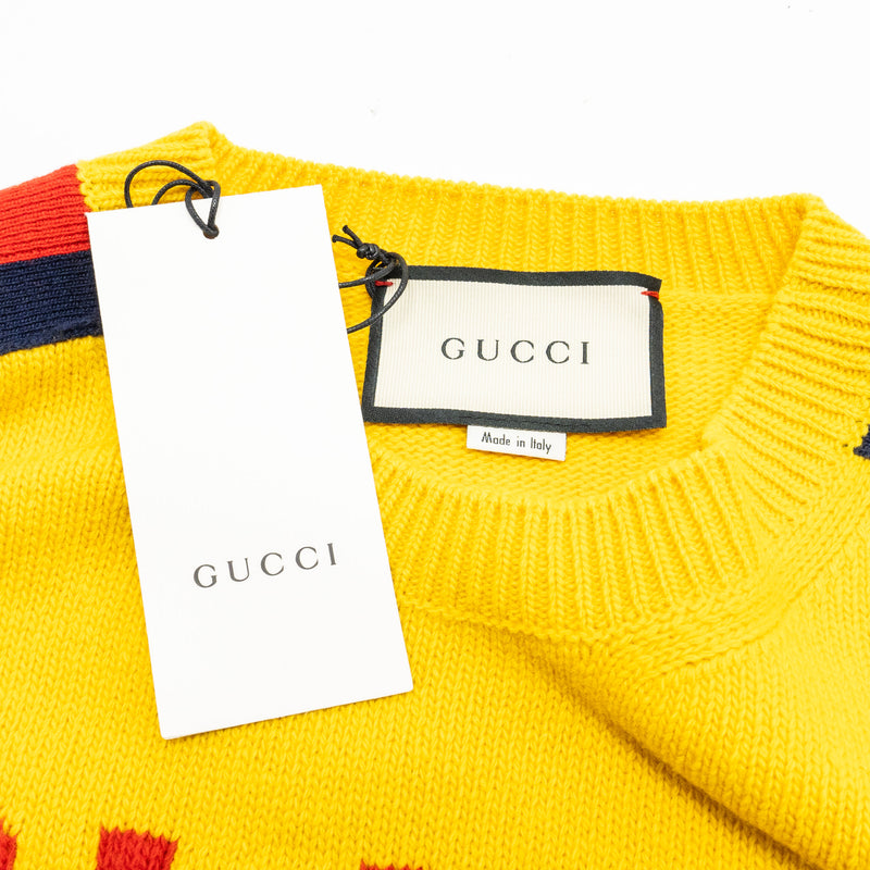 Gucci Size S Blind for Love and Wolf Sweater Wool Yellow/Multicolour