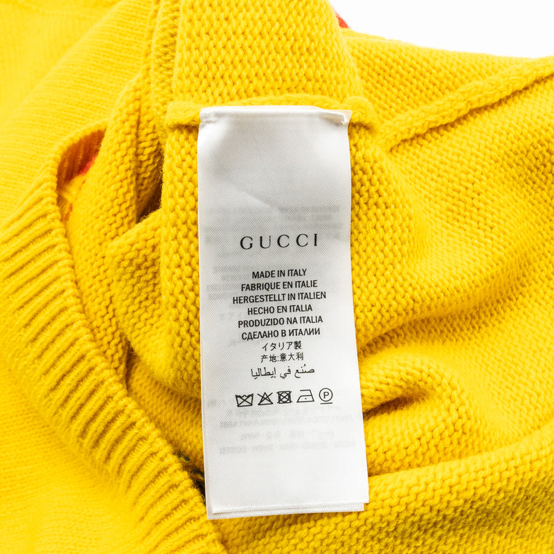 Gucci Size S Blind for Love and Wolf Sweater Wool Yellow/Multicolour