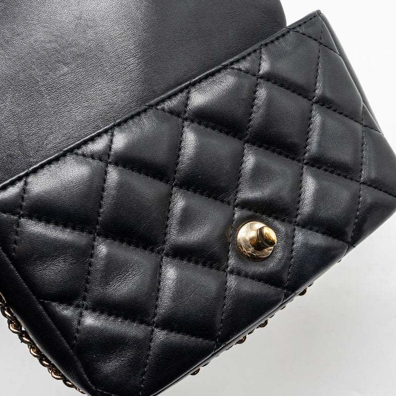 Chanel Pearl Chain Quilted Flap Bag Lambskin Black GHW