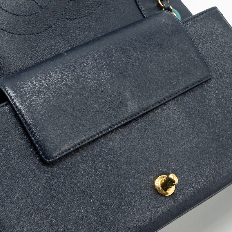 Chanel Mademoiselle Enamel Flap Bag Goatskin Navy GHW