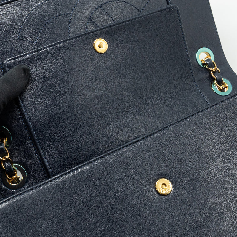 Chanel Mademoiselle Enamel Flap Bag Goatskin Navy GHW