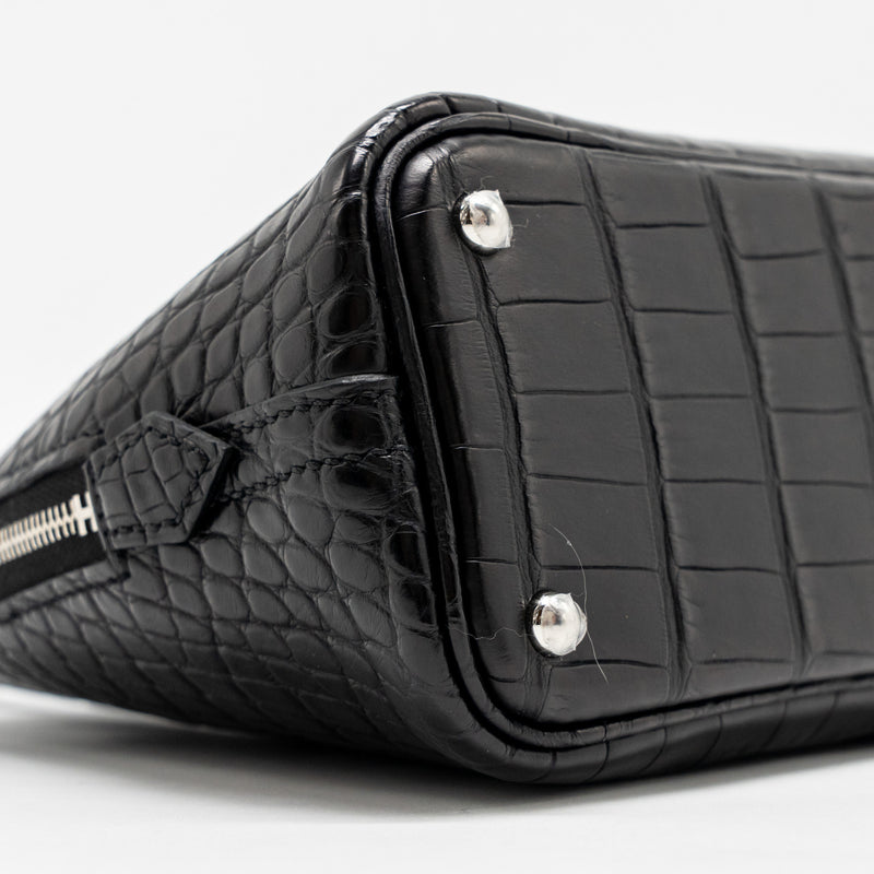 Hermes Mini Bolide Alligator Mississippiensis Mat Black SHW Stamp W