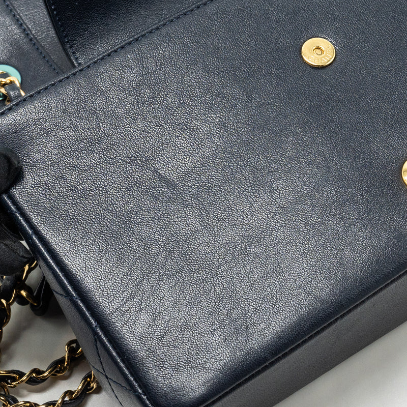 Chanel Mademoiselle Enamel Flap Bag Goatskin Navy GHW
