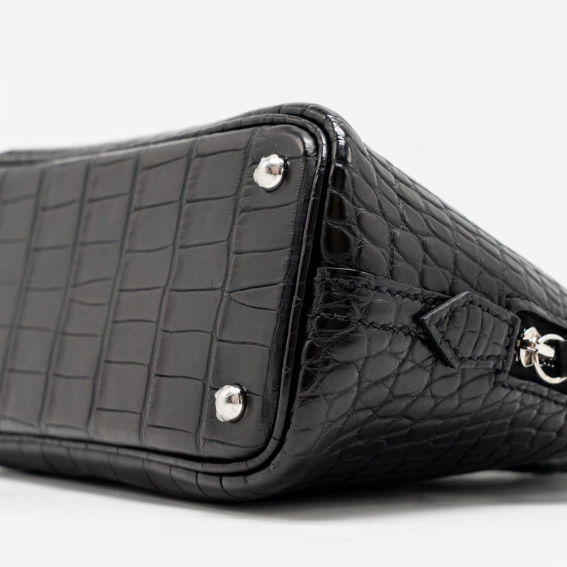 Hermes Mini Bolide Alligator Mississippiensis Mat Black SHW Stamp W