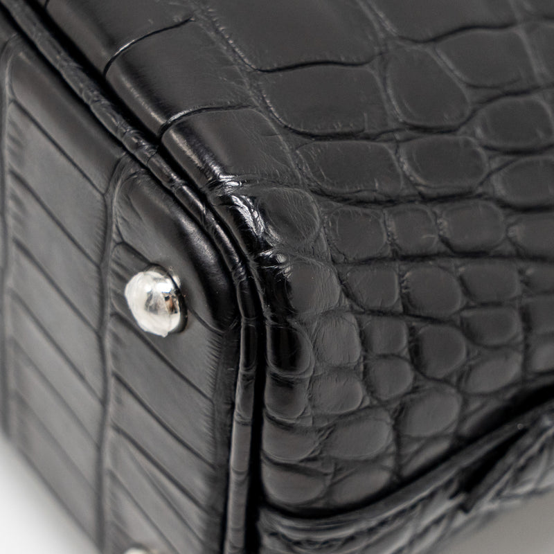 Hermes Mini Bolide Alligator Mississippiensis Mat Black SHW Stamp W