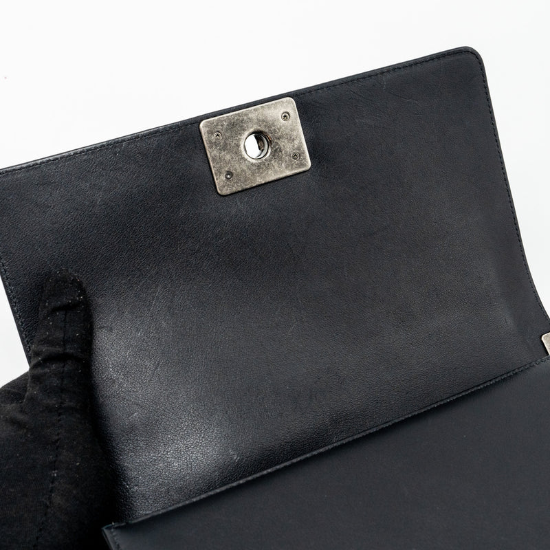 Chanel medium chevron boy bag lambskin black ruthenium hardware