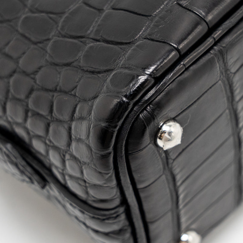 Hermes Mini Bolide Alligator Mississippiensis Mat Black SHW Stamp W