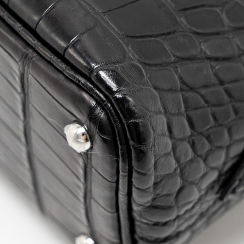 Hermes Mini Bolide Alligator Mississippiensis Mat Black SHW Stamp W