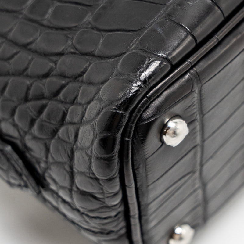 Hermes Mini Bolide Alligator Mississippiensis Mat Black SHW Stamp W