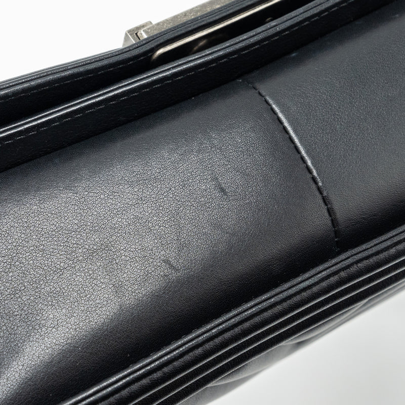 Chanel medium chevron boy bag lambskin black ruthenium hardware