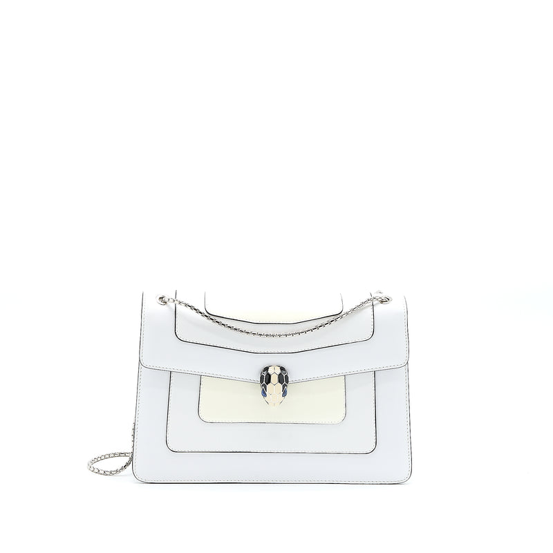 Bvlgari Serpenti Forever Shoulder Bag Patent White SHW