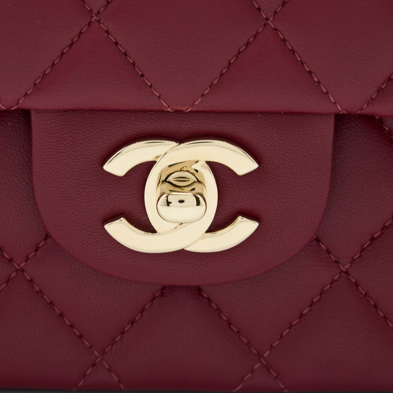 Chanel Medium Classic Flap Bag Lambskin Dark Red LGHW (Microchip)
