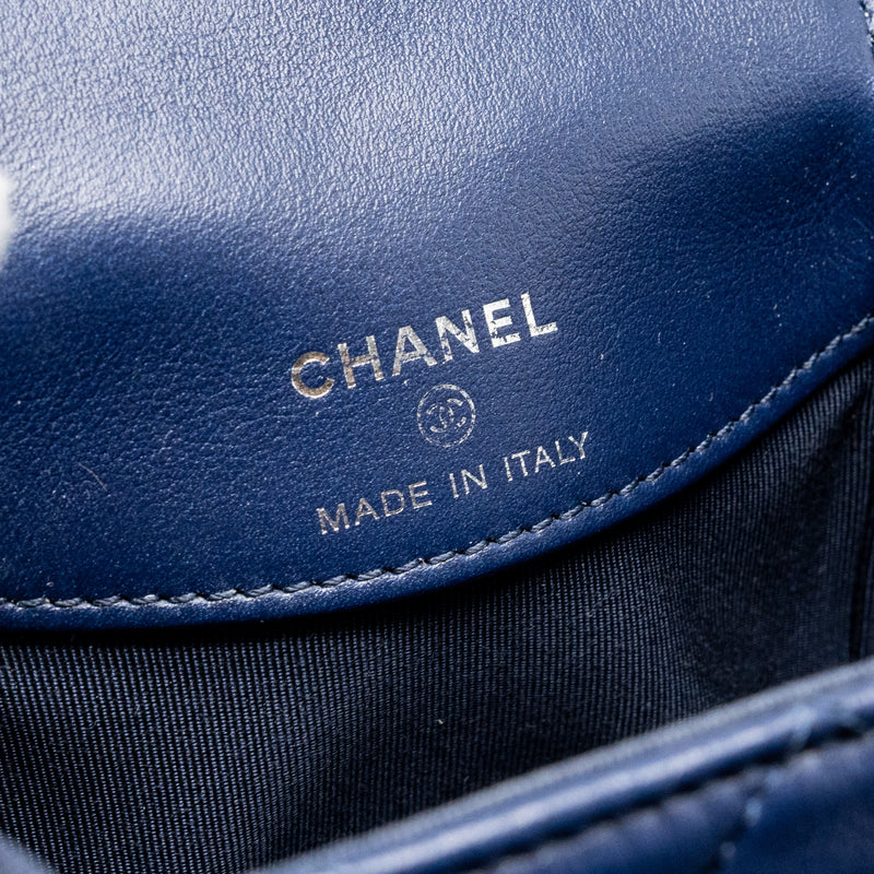 Chanel 20C mini trunk Flap bag Calfskin Navy blue Ruthenium hardware