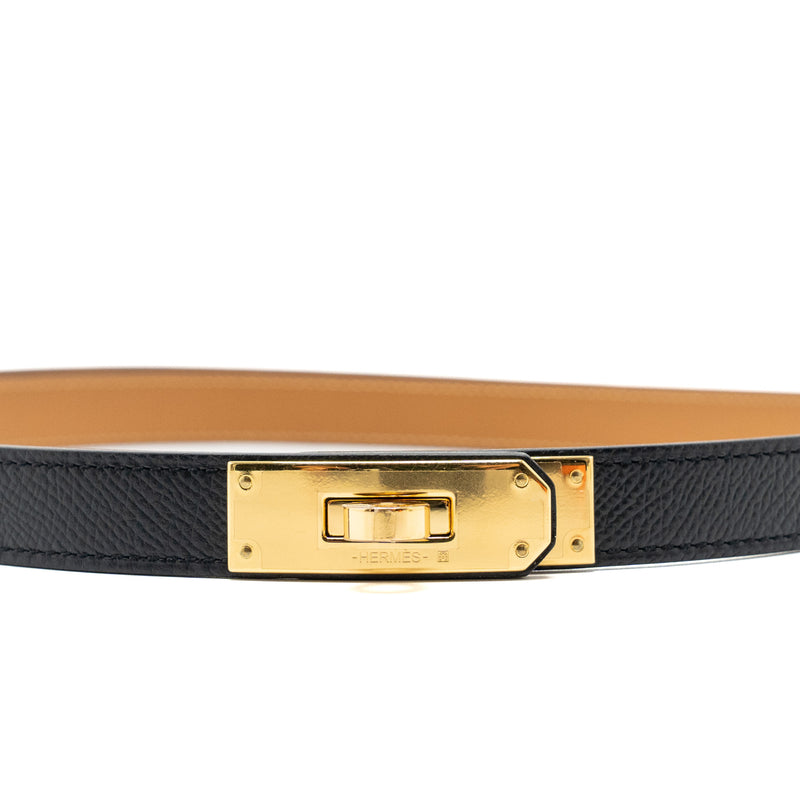 Hermes Kelly Belt Epsom Black GHW Stamp Z