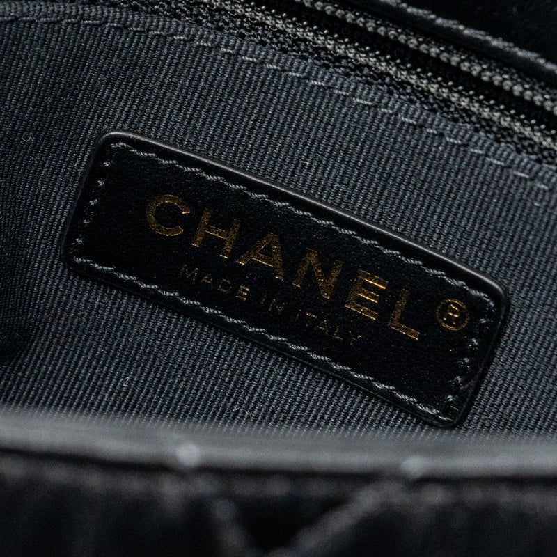 Chanel Quilted Flap Bag Giant Chain Lambskin Black Gold And Black Hardware (microchip)