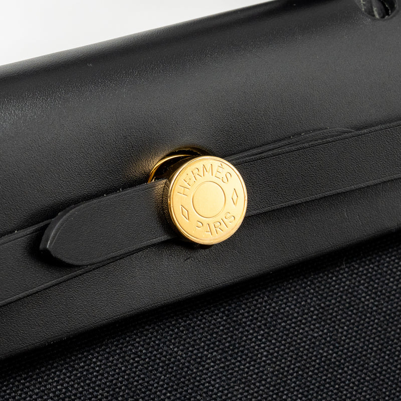 Hermes herbag 31 zip bag canvas/Hunter leather black GHW Stamp B