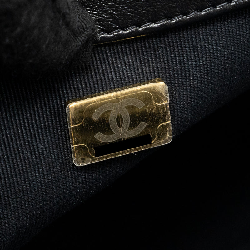 Chanel Quilted Flap Bag Giant Chain Lambskin Black Gold And Black Hardware (microchip)
