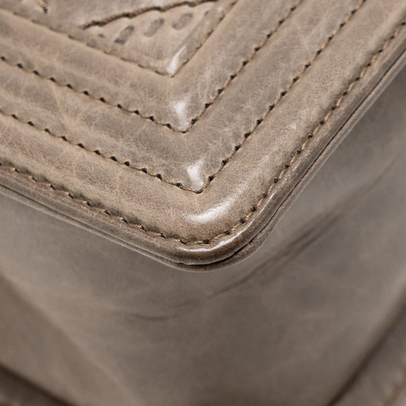 Chanel Medium Boy Bag Quilted Calfskin Grey Ruthenium Hardware