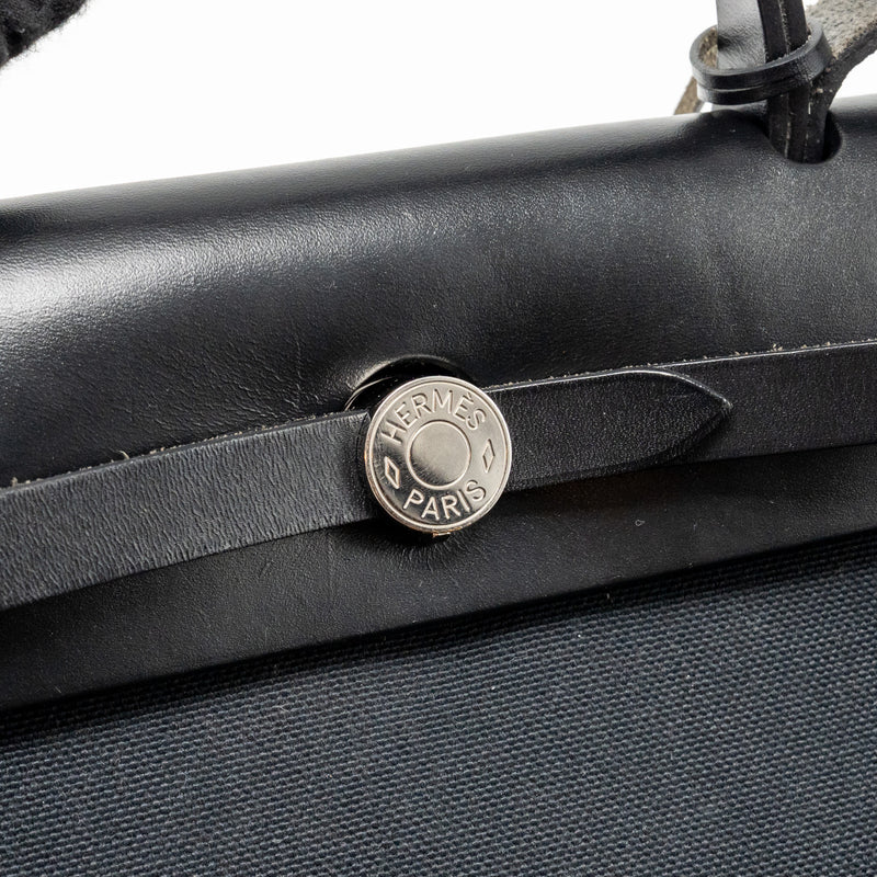 Hermes Herbag 31 zip bag canvas/ hunter leather black SHW stamp Y