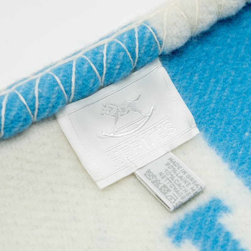 Hermes Avalon Baby Blanket Blue Genievre/Blanc