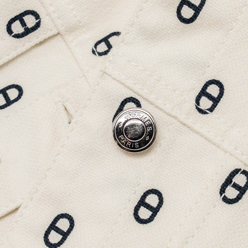 Hermes Size 34 Chaine D’Ancre Denim Jacket Cotton White/Black