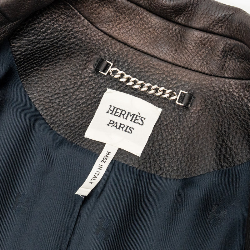 Hermes Size 36 Leather Jacket Deerskin Black SHW