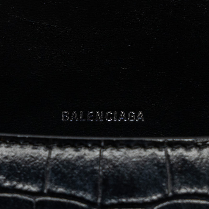 Balenciaga Hourglass S Croc-Embossed Calfskin So Black