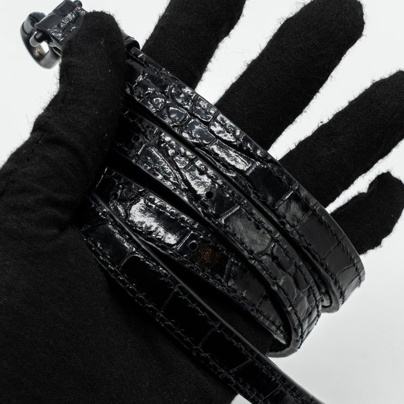 Balenciaga Hourglass S Croc-Embossed Calfskin So Black