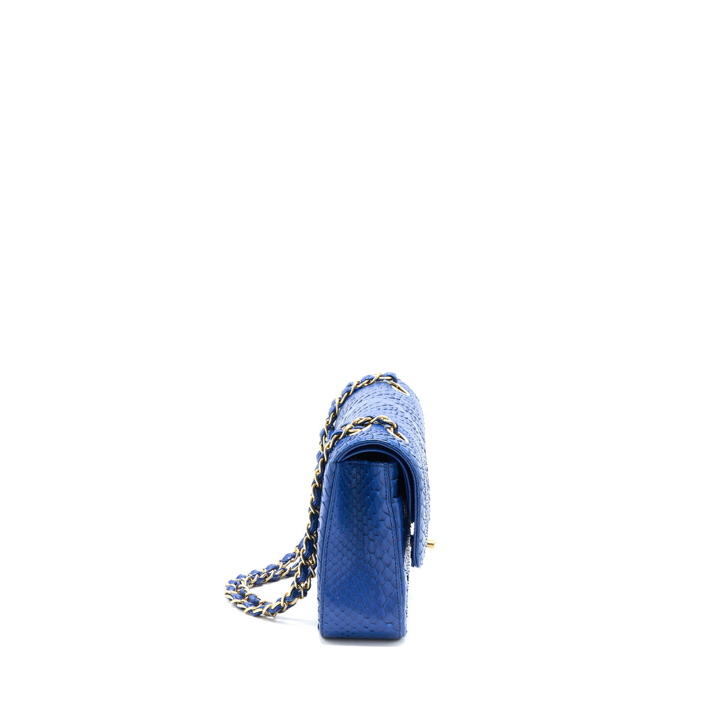Chanel Medium Classic Double Flap Bag Python Blue GHW