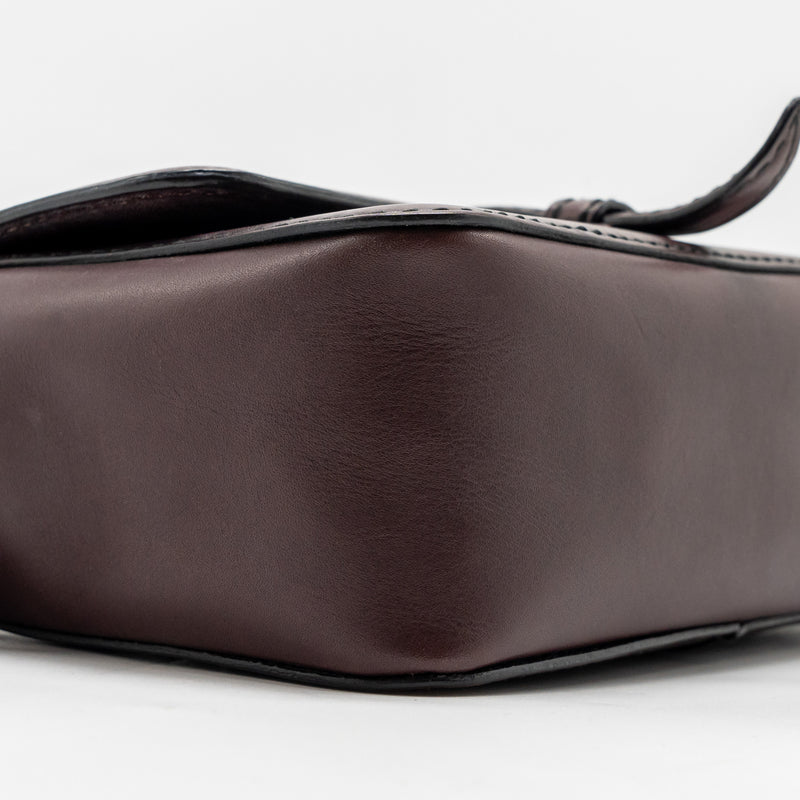 Bottega Veneta Mini Intrecciato Flap Bag Leather Dark Brown with Black Hardware