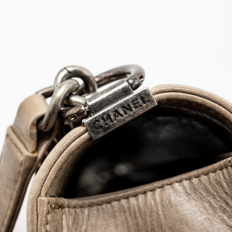 Chanel Medium Boy Bag Quilted Calfskin Grey Ruthenium Hardware