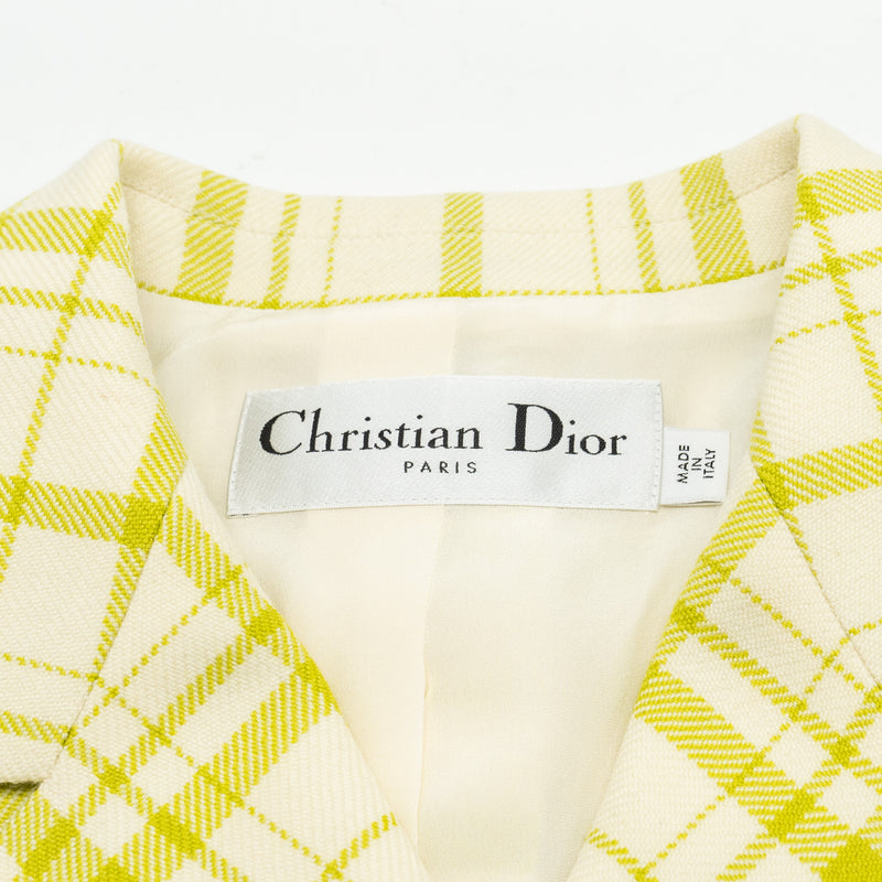 Dior Size 34 Pop Check Blazer Virgin Wool Light Green/White