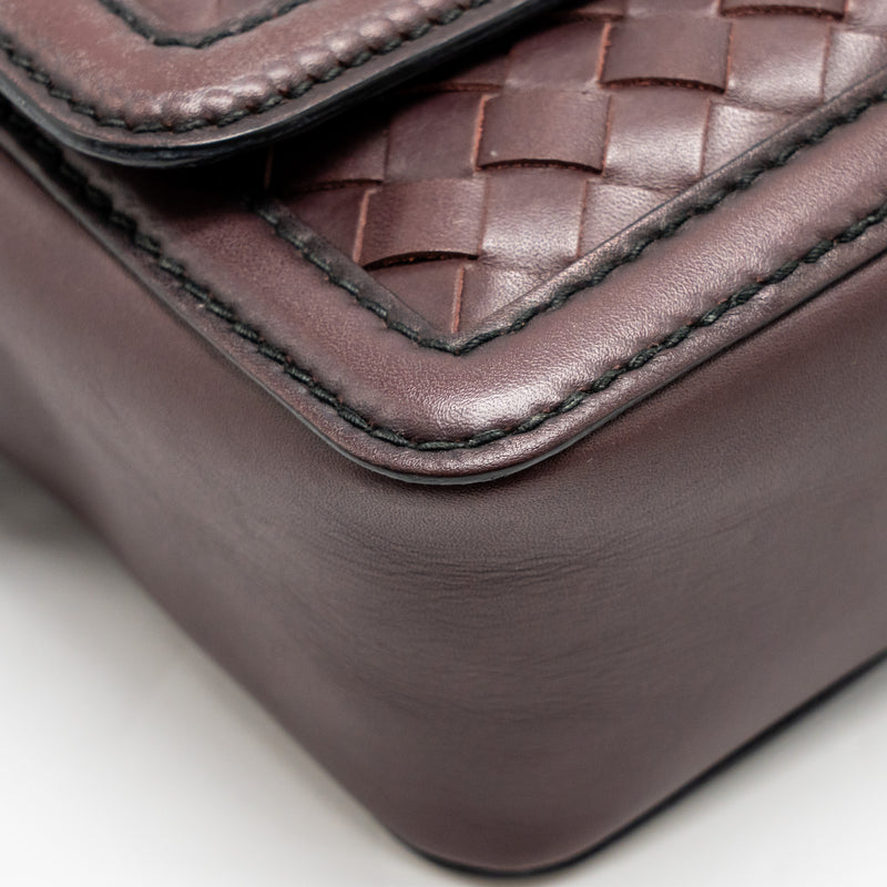 Bottega Veneta Mini Intrecciato Flap Bag Leather Dark Brown with Black Hardware