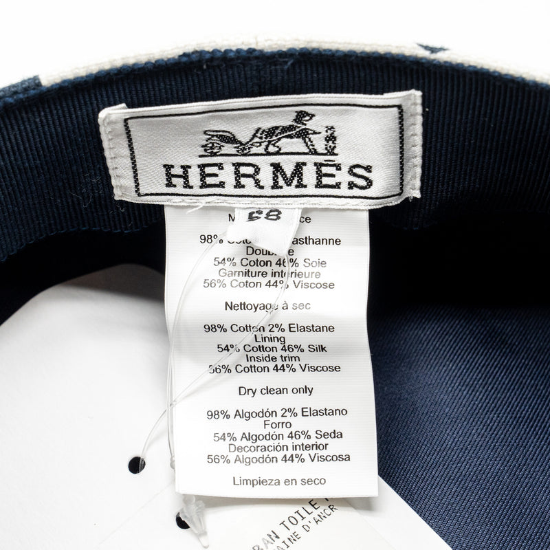 Hermes Size 58 Casquette Vauban Toile H Imprimee Chaine D’Ancre Blanc