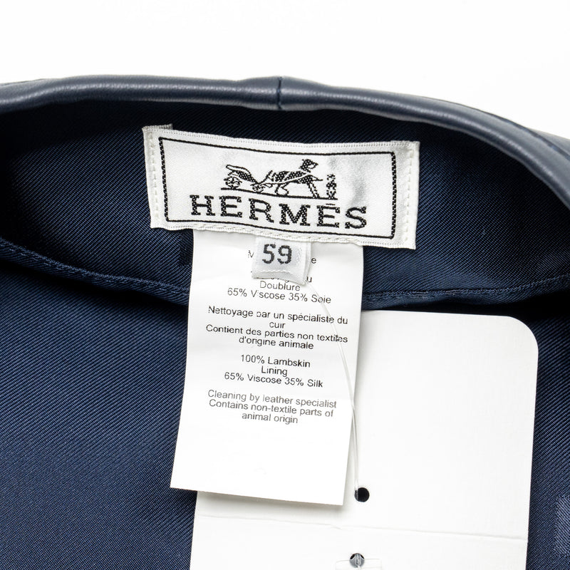 Hermes Size 59 Saint Honore Beret Lambskin Marine