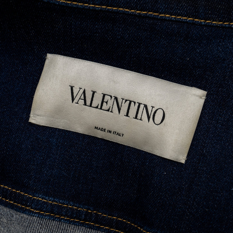 Valentino Size 38 V Logo Cropped Denim Jacket Dark Blue/Red