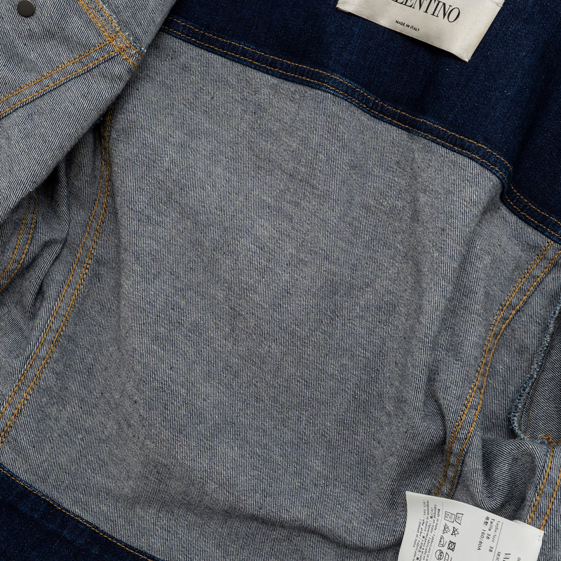 Valentino Size 38 V Logo Cropped Denim Jacket Dark Blue/Red