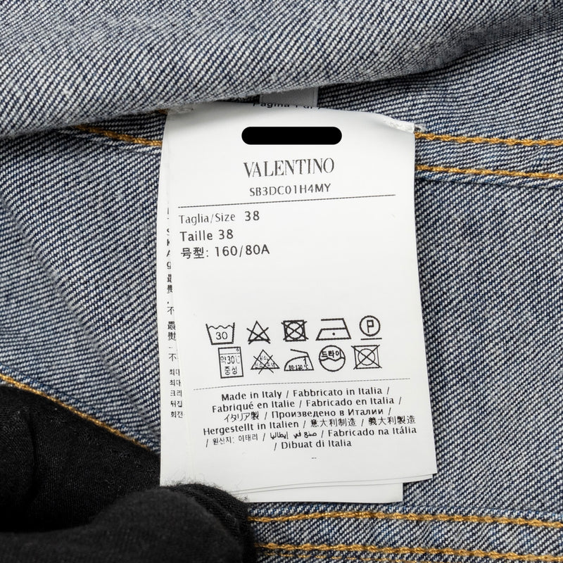 Valentino Size 38 V Logo Cropped Denim Jacket Dark Blue/Red