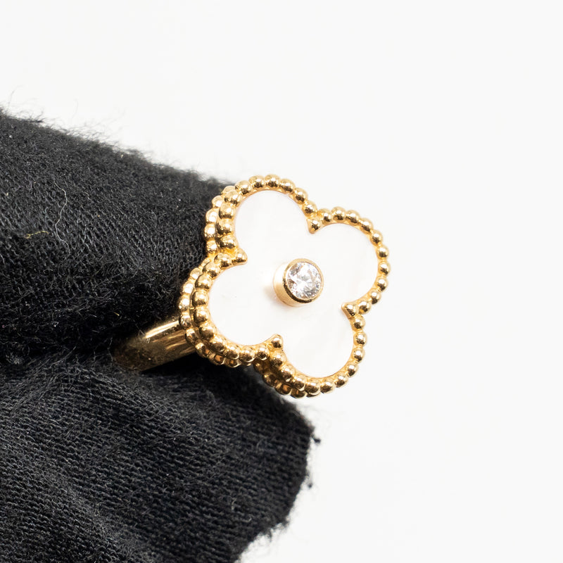 Van Cleef & Arpels Size 52 Vintage Alhambra Ring Yellow Gold, Diamond, Mother-of-Pearl